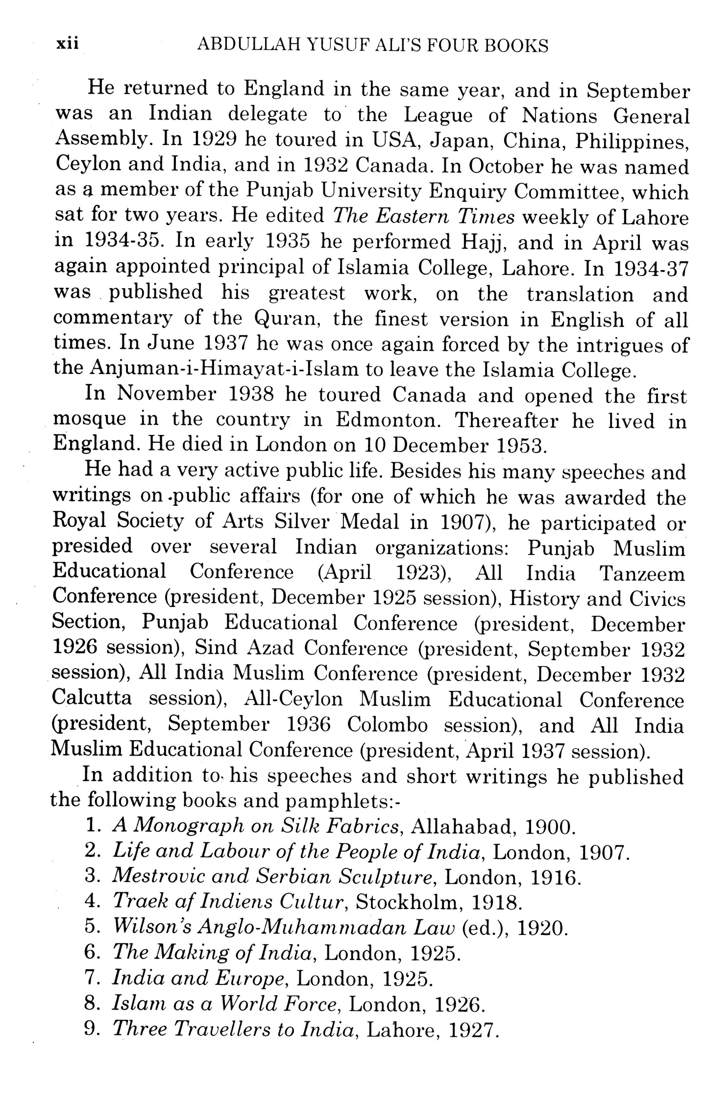 Abdullah Yusuf Ali'S Four Books  [English]