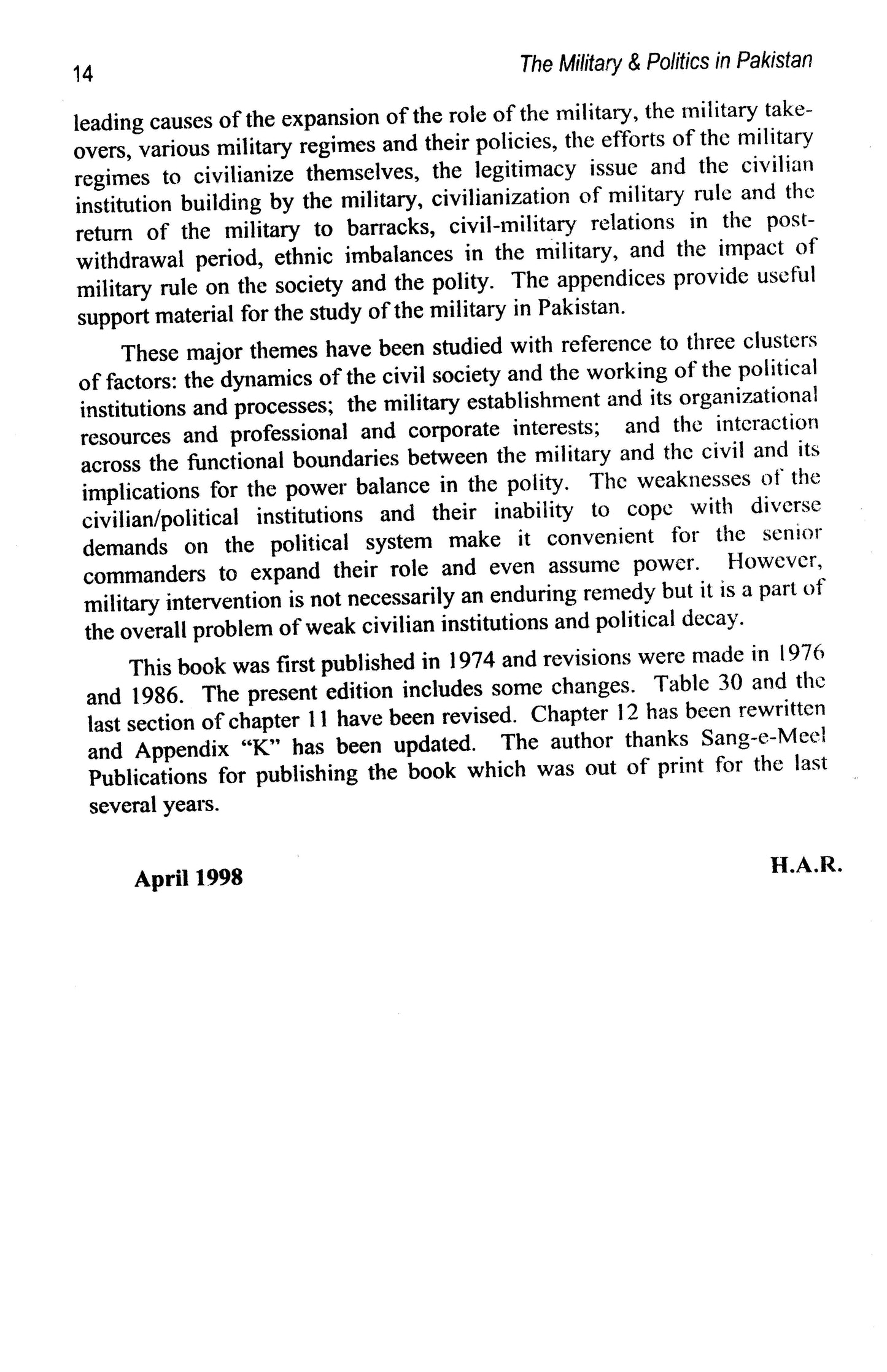 The Military & Politics In Pakistan 1947-1997  [English]