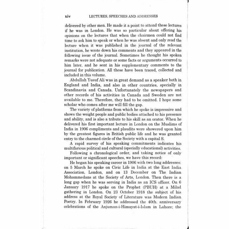 Abdullah Yusuf Ali's Lectures, Speeches and Addresses  [English]