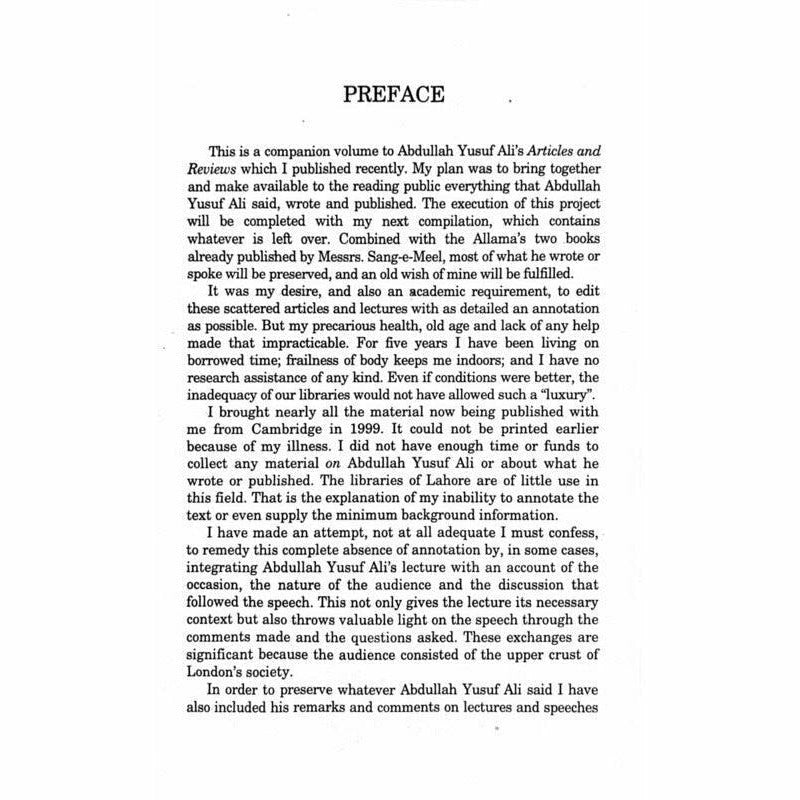 Abdullah Yusuf Ali's Lectures, Speeches and Addresses  [English]