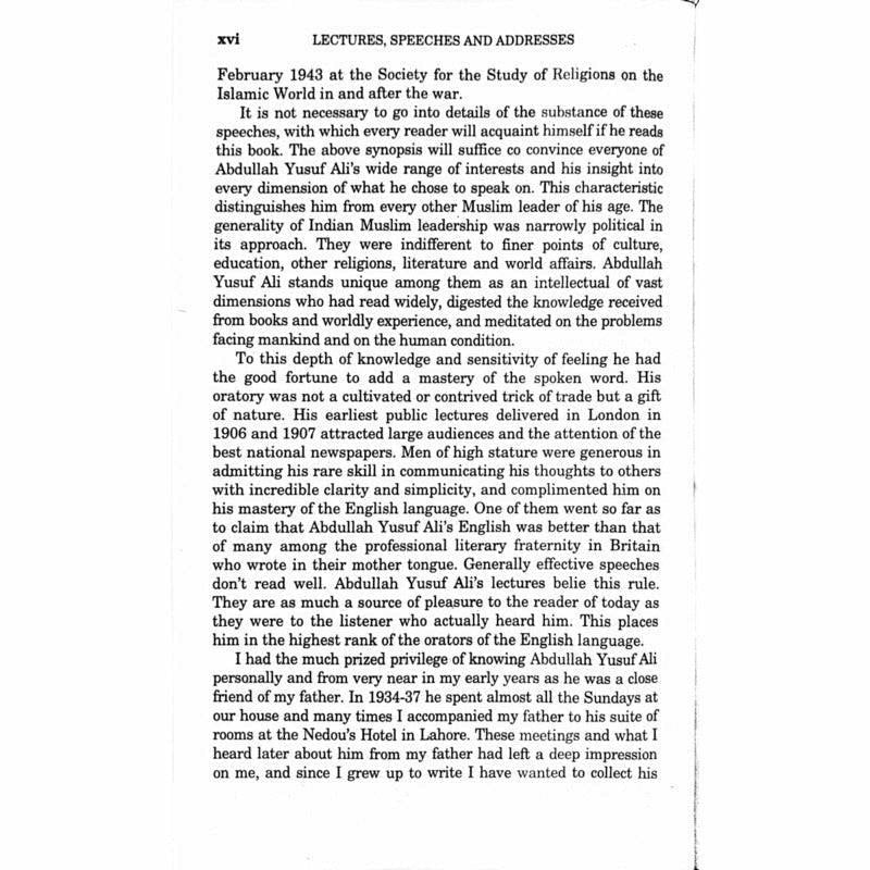 Abdullah Yusuf Ali's Lectures, Speeches and Addresses  [English]