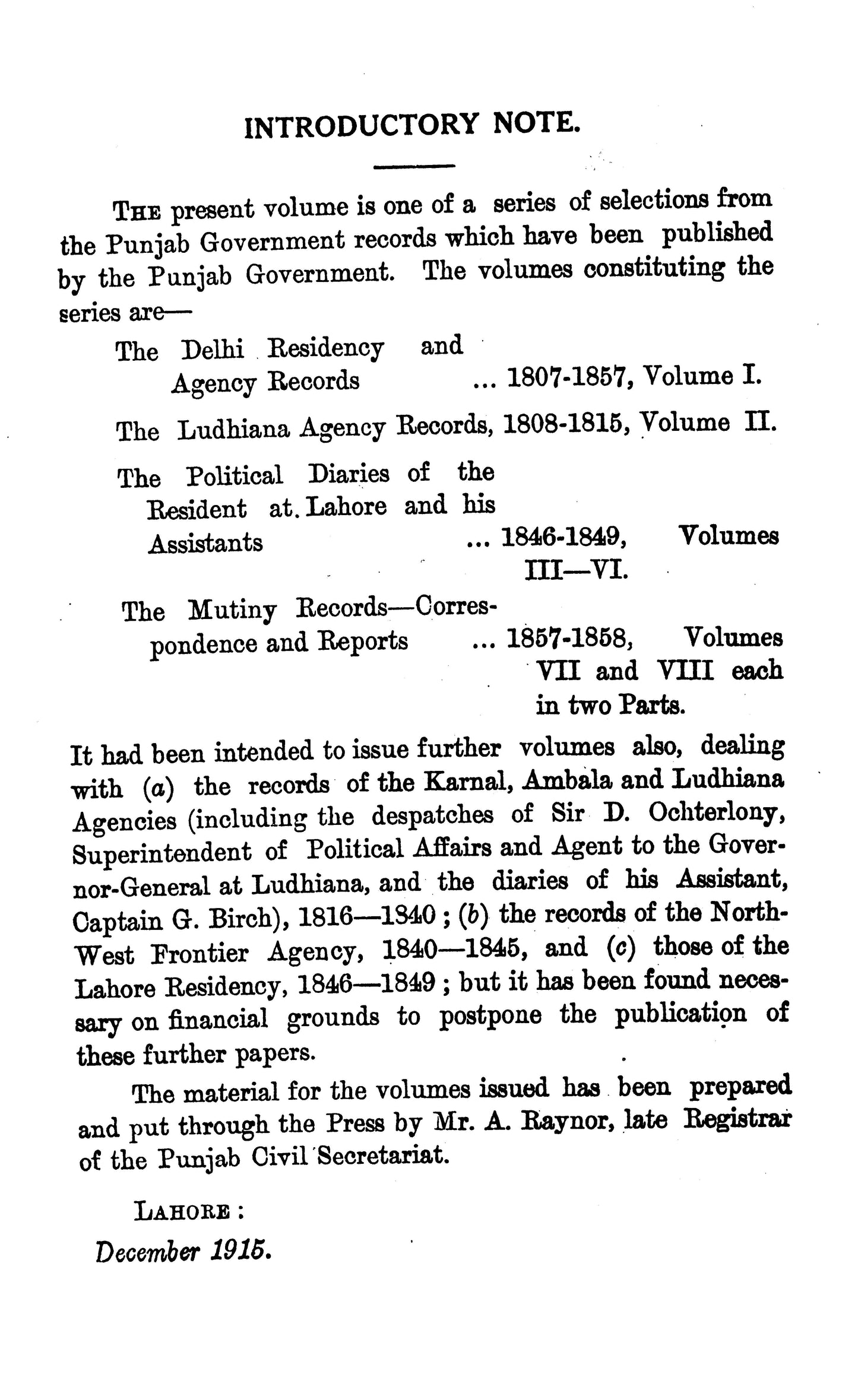 Records Of The Delhi Residency And Agency  [English]