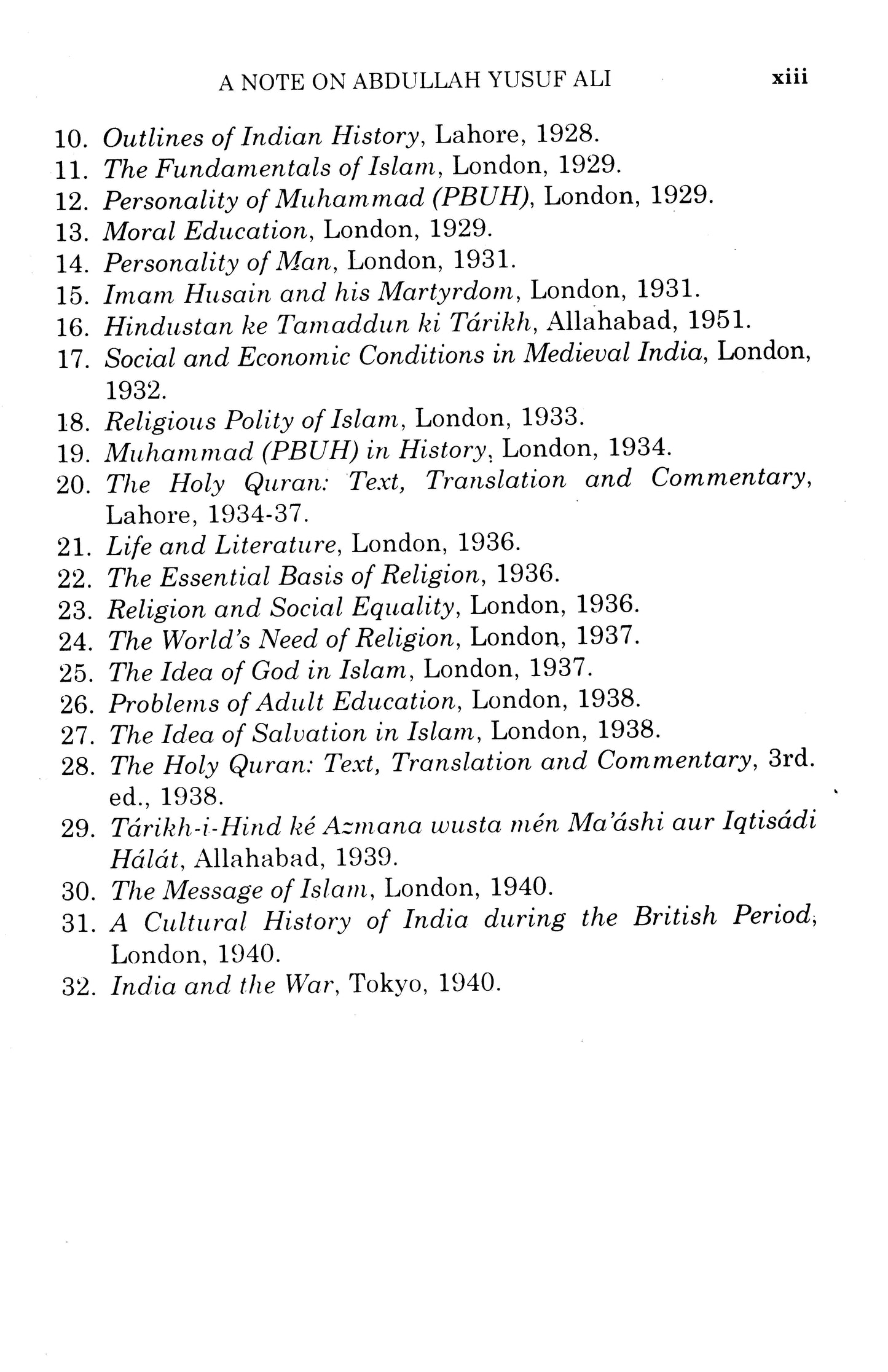 Abdullah Yusuf Ali'S Four Books  [English]
