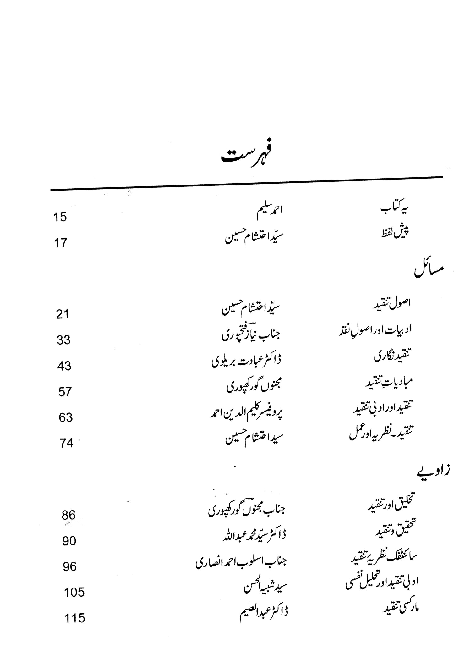 Majmua Syed Ehtesham Hussain: Tanqeedi Nazriat