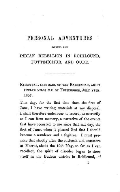 Personal Adventures During The Indian Rebellion  [English]