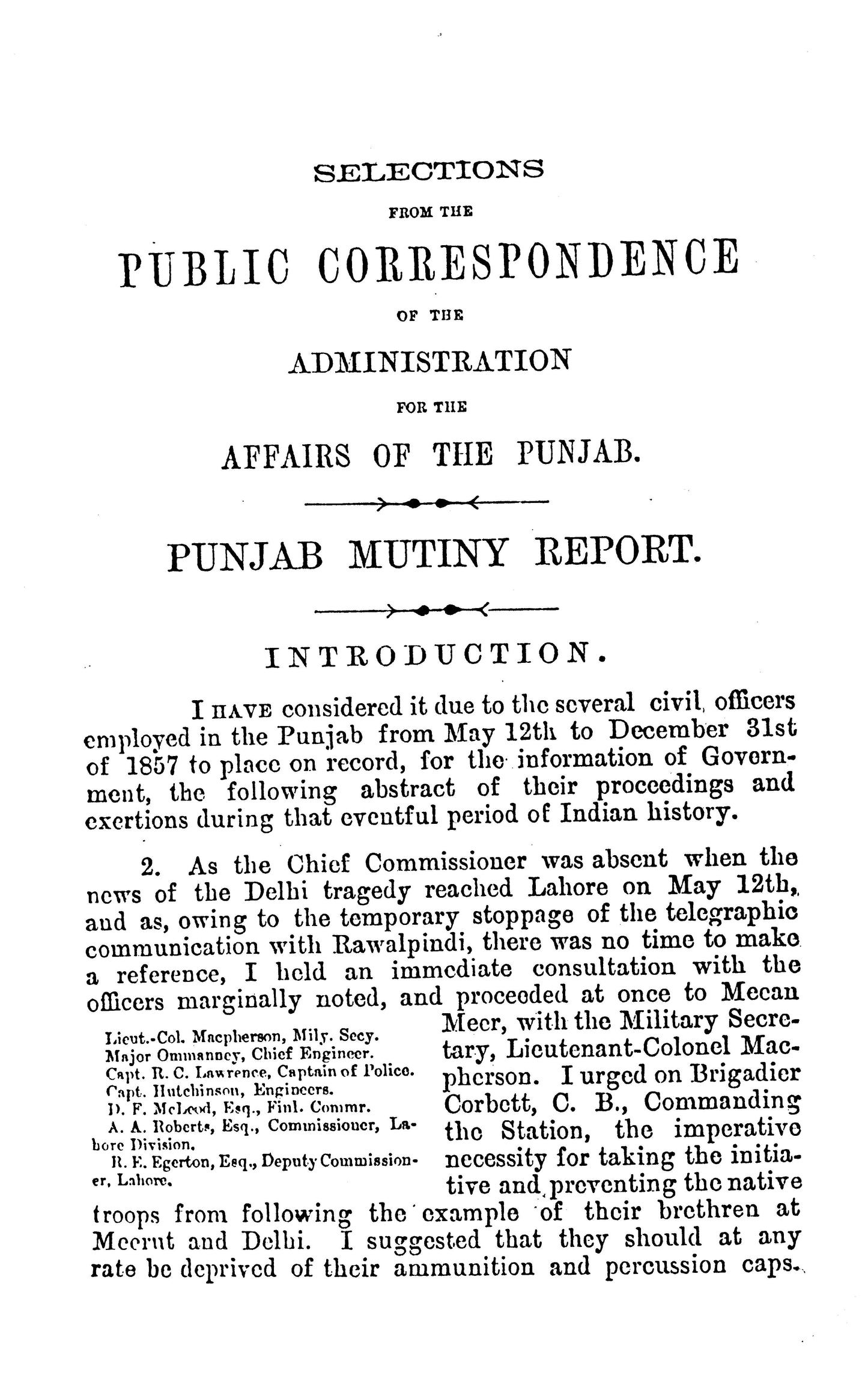 Public Correspondence:Punjab Mutiny Report  [English]