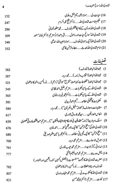 Shah Waliullah: Sawaaneh Tasneefaat