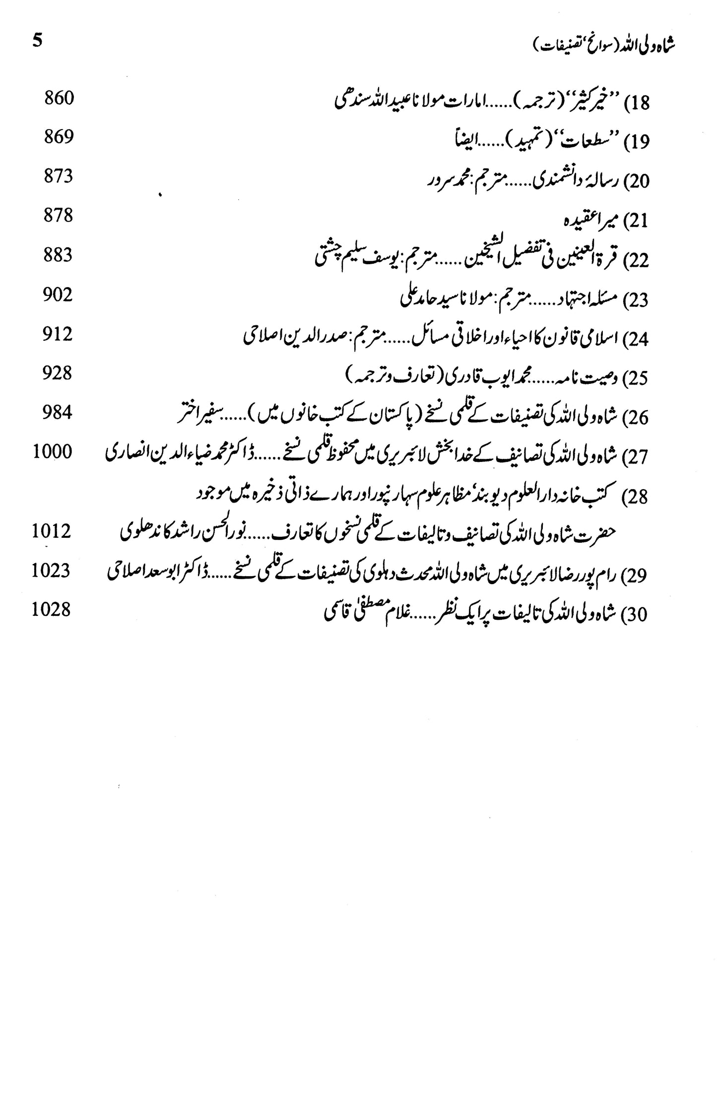 Shah Waliullah: Sawaaneh Tasneefaat