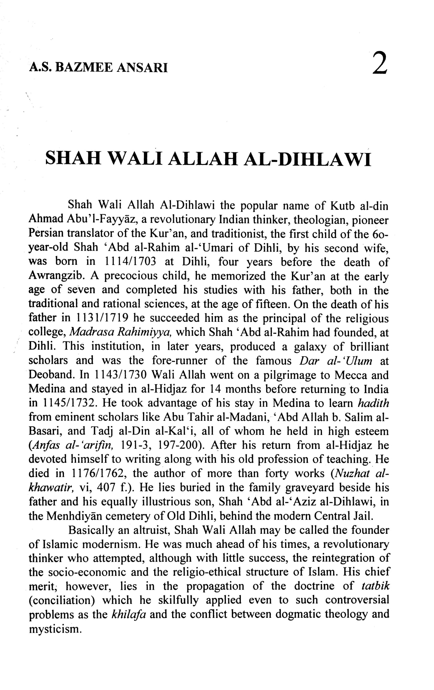 Shah Waliullah (1703-1762)  [English]