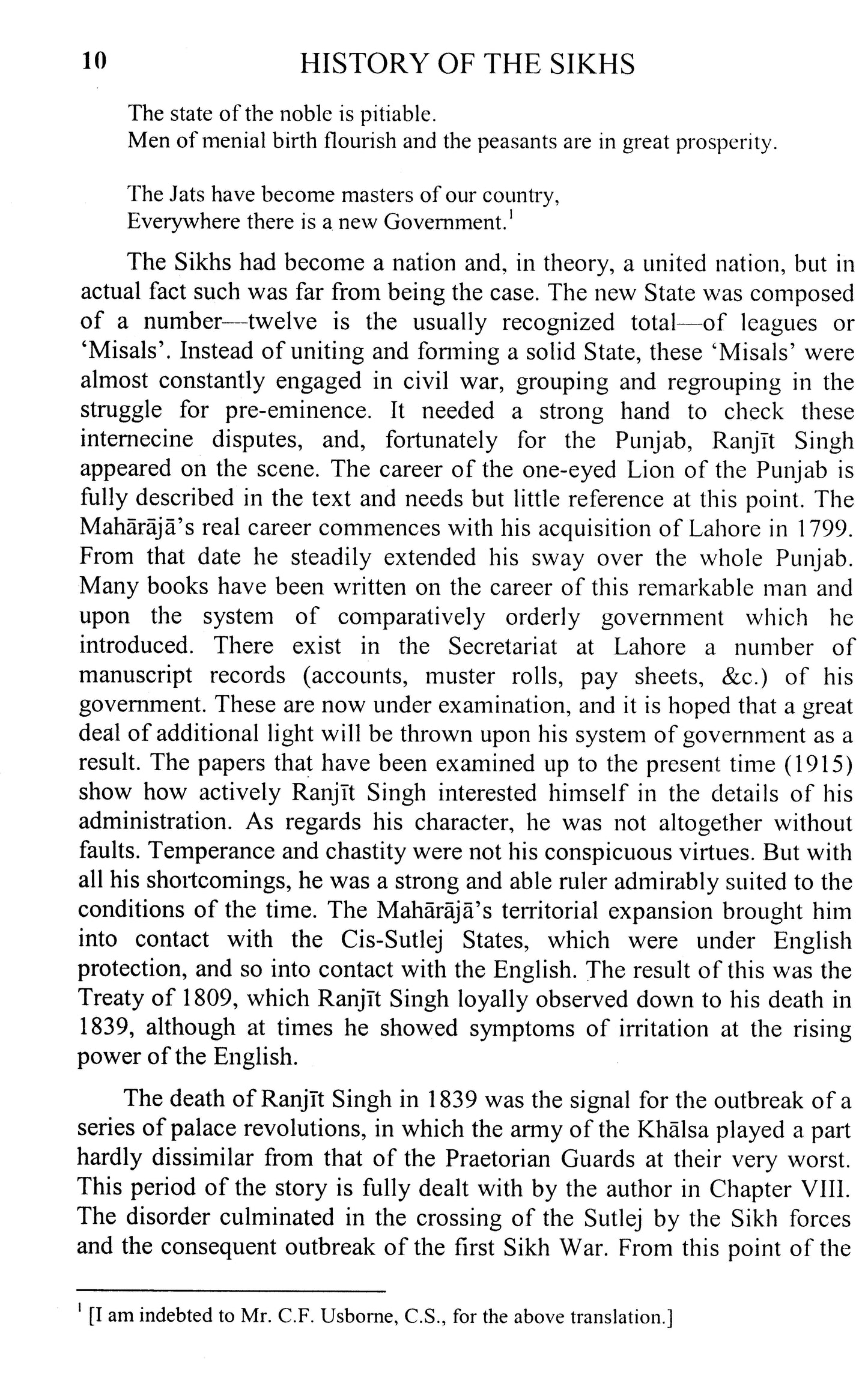 A History Of The Sikhs  [English]