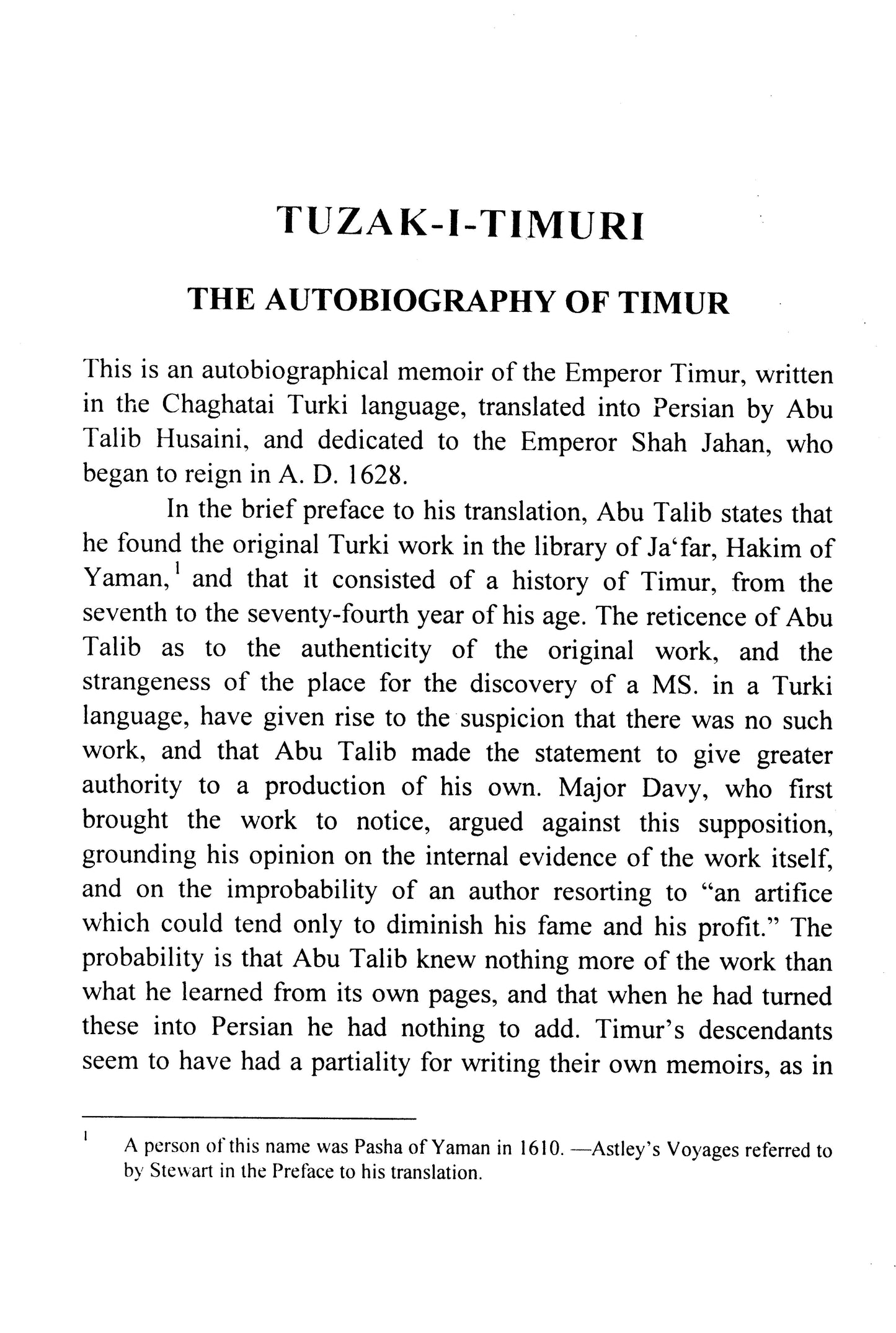 Tuzak-I-Timuri : The Autobiography Of Timur  [English]